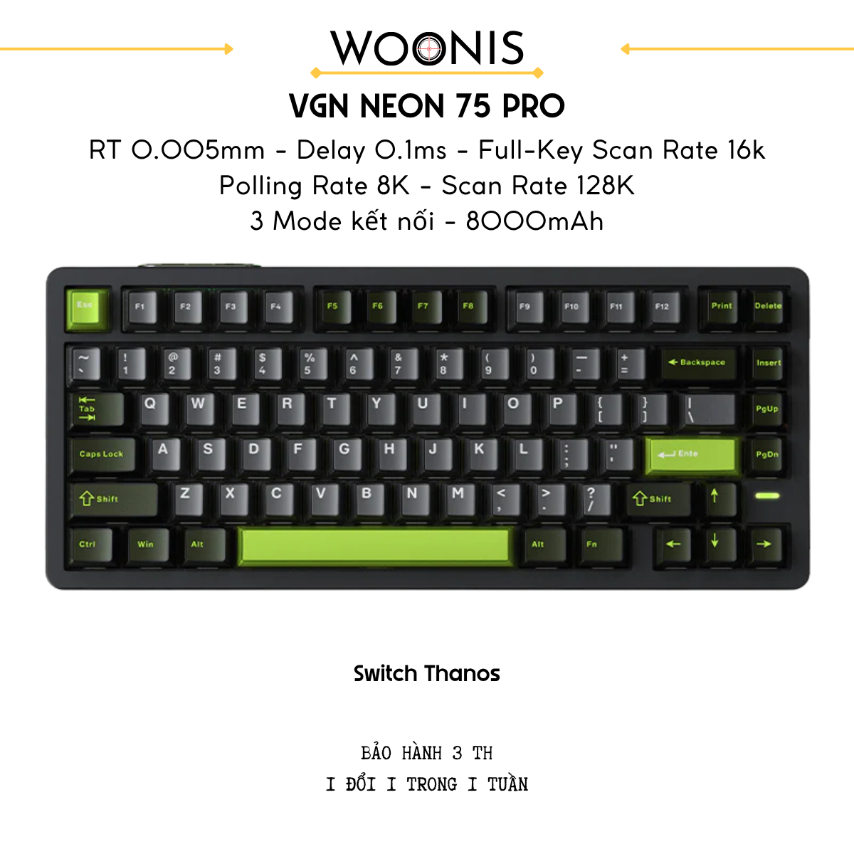 VGN Neon 75 | Bàn Phím Phím Từ Tính Chuyên Game Pin 8000mAh, 8K Hz, Độ Trễ 0.1ms, Scan Rate 256K, Accuracy 0.005mm, RGB 16.8 Triệu Màu