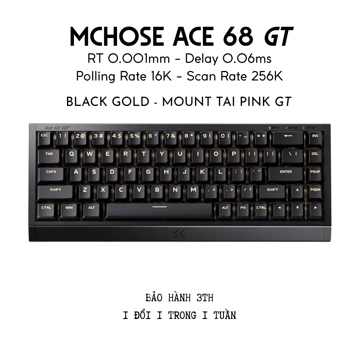 Bàn Phím Gaming HE Mchose Ace 68 GT, Polling Rate 16K, Độ Chính Xác 0.001mm, Scan Rate 256K, Độ Trễ 0.06ms, RGB 16.8 triệu màu, Hỗ Trợ Music Rhythm 2.0