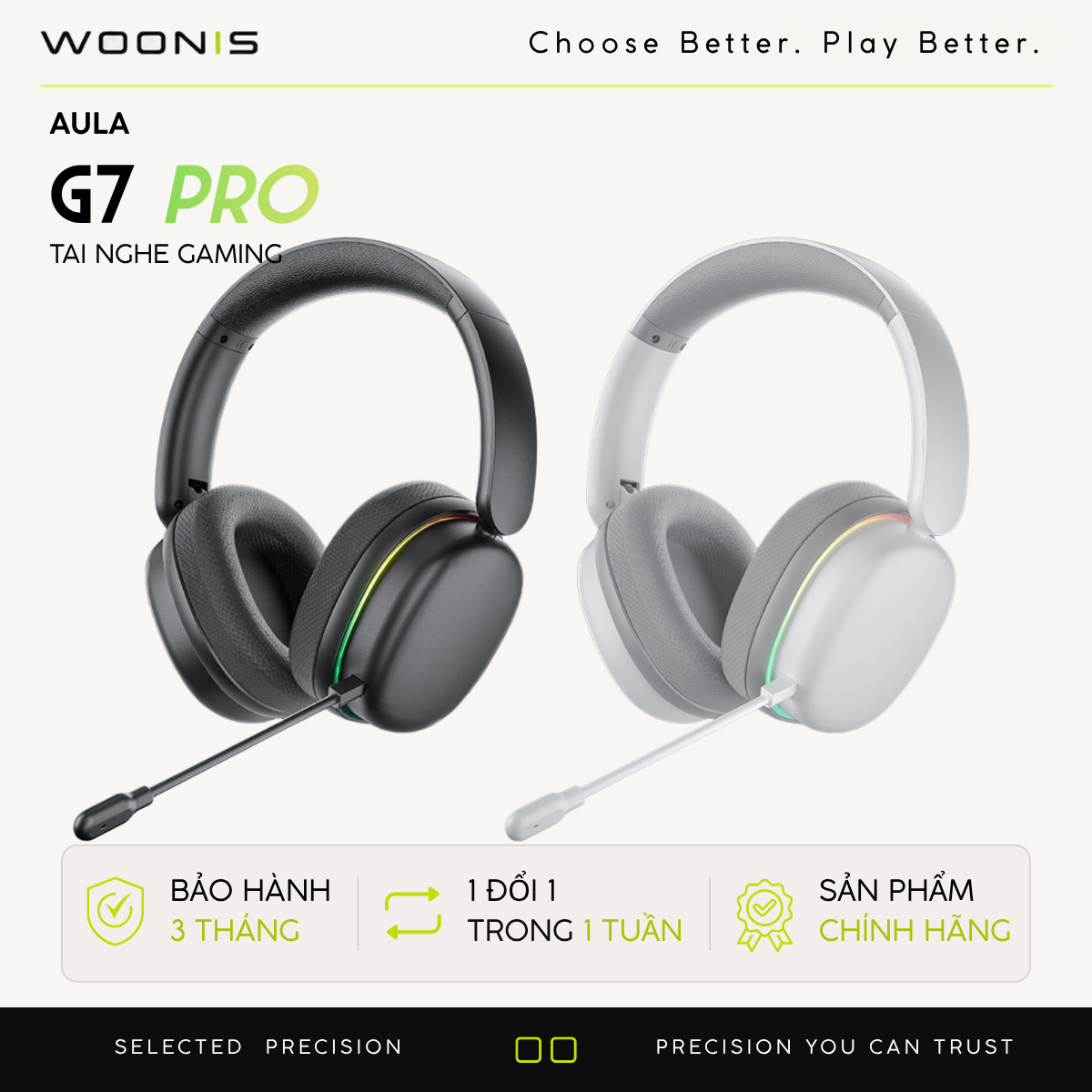 Tai Nghe Gaming Không Dây AULA G7 Pro – Âm Thanh Vòm 7.1, Mic Chống Ồn AI, Đèn RGB