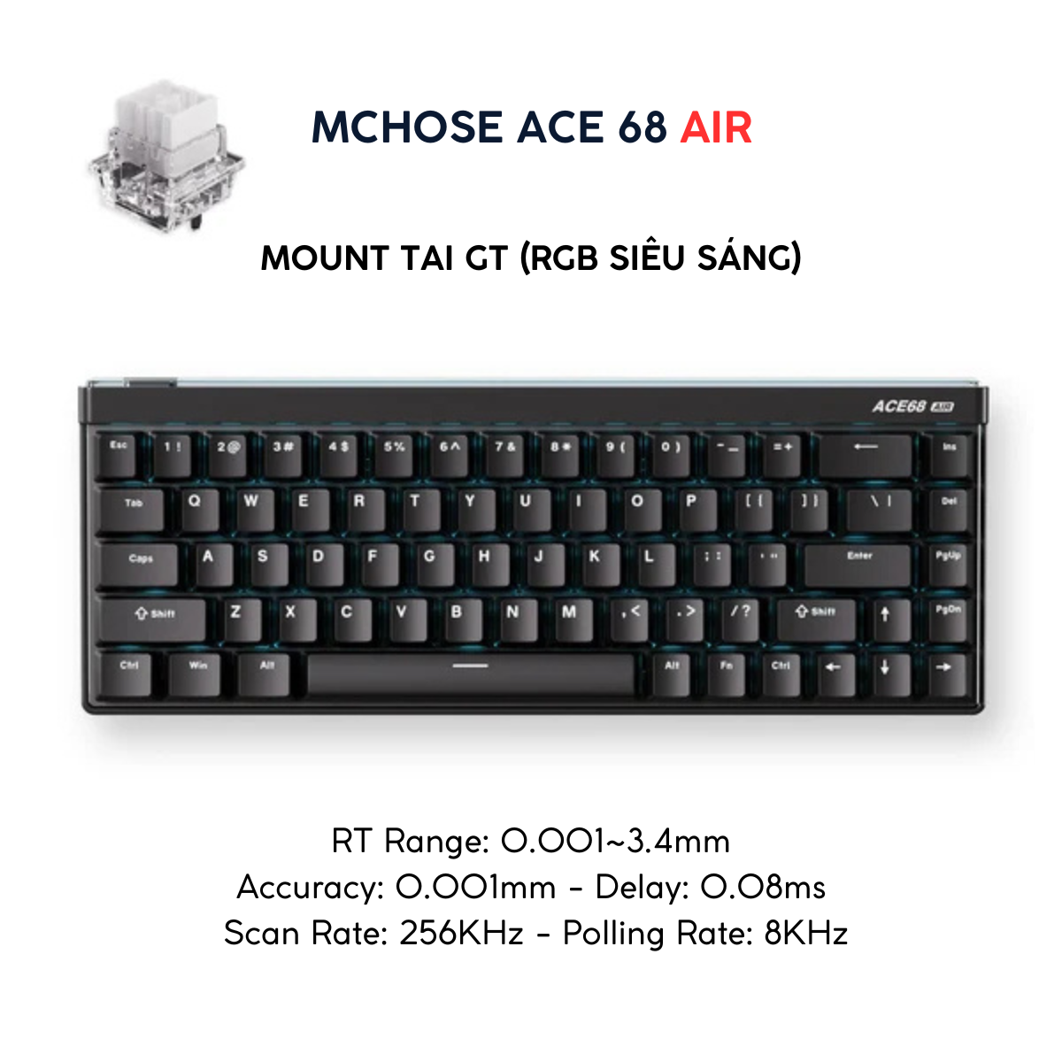 Mchose Ace 68 Air Pro | Bàn Phím Phím Từ Tính Chuyên Game 8K Hz, Độ Trễ 0.1ms, RGB 16.8 Triệu Màu