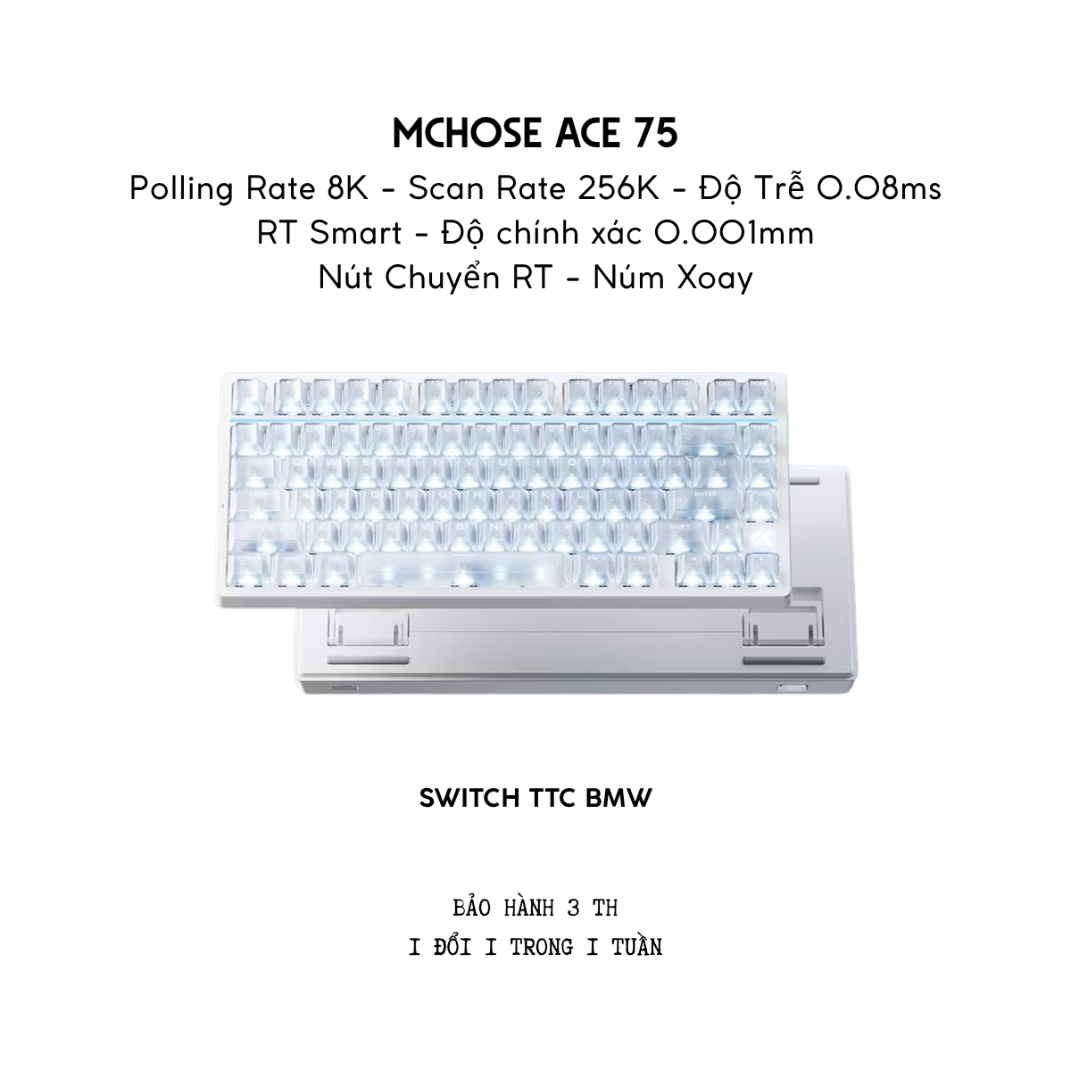MCHOSE ACE 75 | Bàn Phím Gaming HE Chuyên Game 8K | Scan Rate 256K, Độ Trễ 0.08ms, Accuracy 0.001mm, RGB 16.8 Triệu Màu