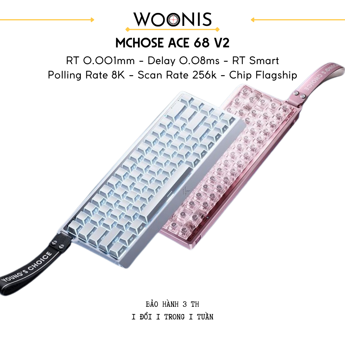 Bàn Phím Gaming HE Mchose Ace 68 V2 – Rapid Trigger 0.001mm, Delay 0.08ms, RT Smart, Polling Rate 8K - Scan Rate 256k, Chip Flagship