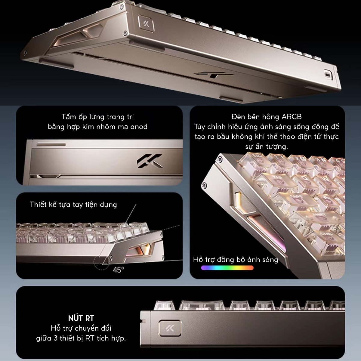 BÀN PHÍM GAMING HE MCHOSE ACE 68 GT, Polling Rate 16K, Độ Chính Xác 0.001mm, Scan Rate 256K, Độ Trễ 0.06ms, RGB 16.8 triệu màu, Hỗ Trợ Music Rhythm 2.0