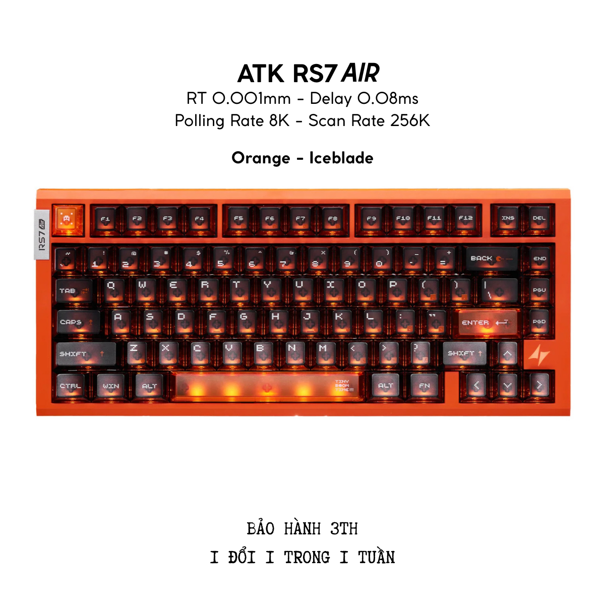 BÀN PHÍM GAMING HE ATK RS7 AIR, Polling Rate 8K, Độ Chính Xác 0.001mm, Scan Rate 256K, Độ Trễ 0.08ms, RGB 16.8 triệu màu
