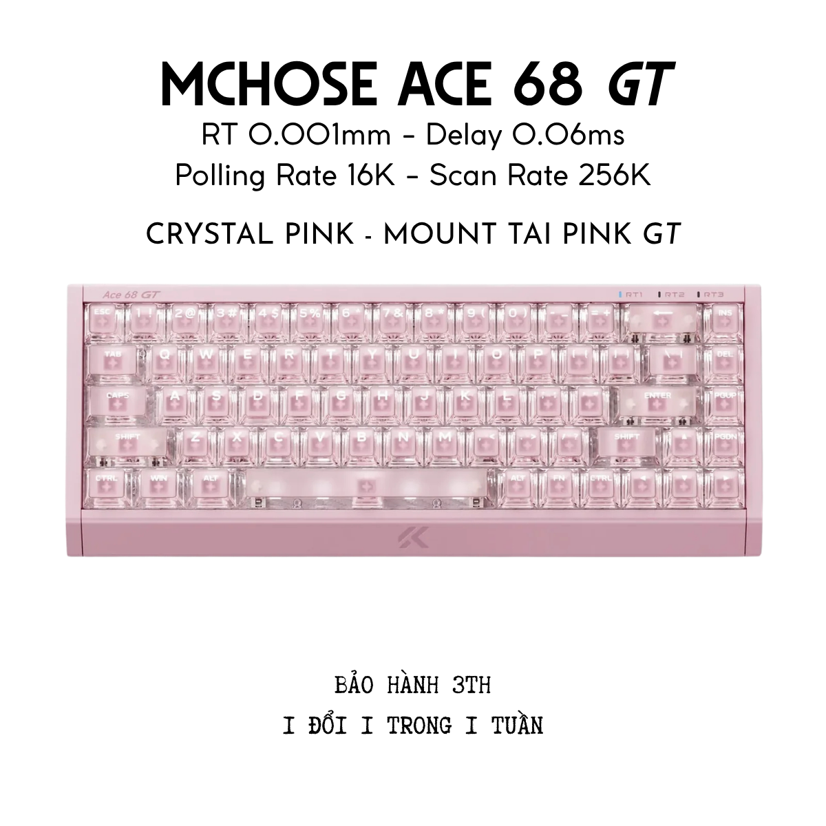 Bàn Phím Gaming HE Mchose Ace 68 GT, Polling Rate 16K, Độ Chính Xác 0.001mm, Scan Rate 256K, Độ Trễ 0.06ms, RGB 16.8 triệu màu, Hỗ Trợ Music Rhythm 2.0