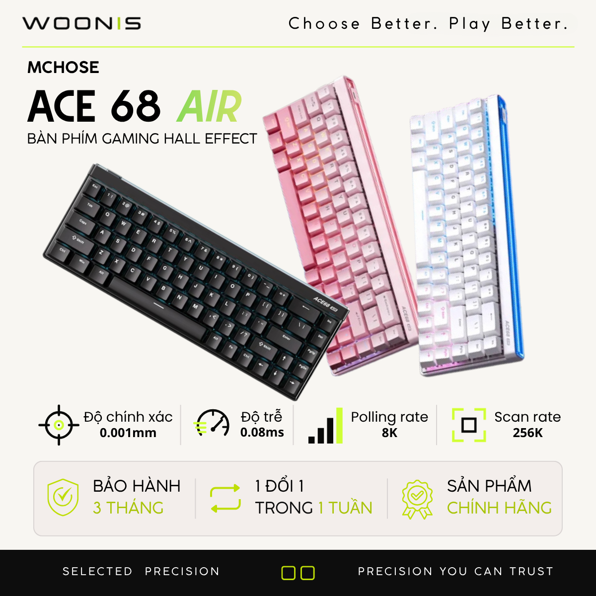 Mchose Ace 68 Air Pro | Bàn Phím Phím Từ Tính Chuyên Game 8K Hz, Độ Trễ 0.1ms, RGB 16.8 Triệu Màu