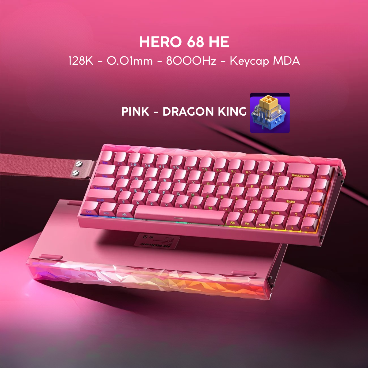 Aula Hero 68 | Bàn Phím Gaming HE Polling rate 8K Hz, Scan rate 128K, Độ Trễ 0.1ms, Hộp Đèn Neon RGB