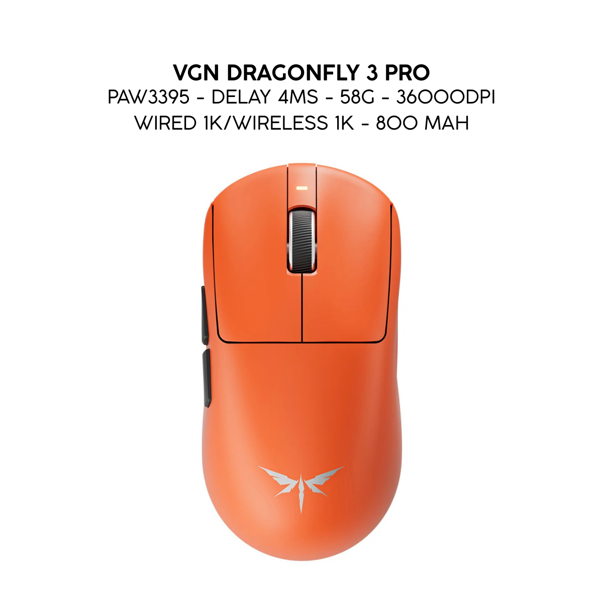 Chuột Gaming Không Dây VGN Dragonfly 3 Series, PAW3395 Extreme, Nordic 54L15, Delay 0.175ms, 56g, Lớp Phủ Ice-Feel Coating, Pin 500mAh