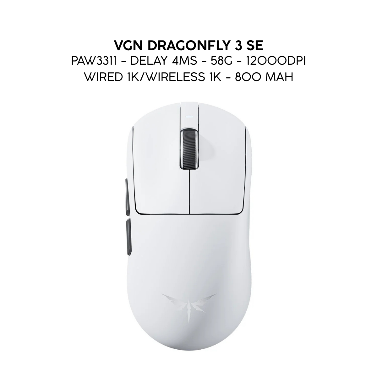 Chuột Gaming Không Dây VGN Dragonfly 3 Series, PAW3395 Extreme, Nordic 54L15, Delay 0.175ms, 56g, Lớp Phủ Ice-Feel Coating, Pin 500mAh