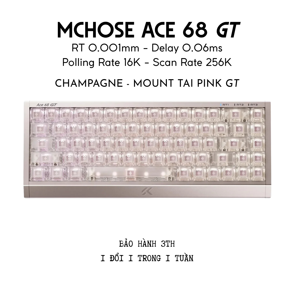 Bàn Phím Gaming HE Mchose Ace 68 GT, Polling Rate 16K, Độ Chính Xác 0.001mm, Scan Rate 256K, Độ Trễ 0.06ms, RGB 16.8 triệu màu, Hỗ Trợ Music Rhythm 2.0