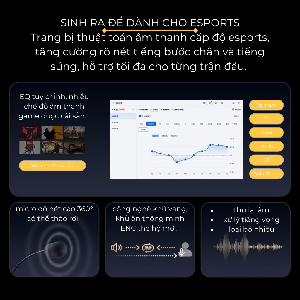Loa Soundbar Gaming MCHOSE K20 – Âm Thanh Vòm 7.1, Micro Tháo Rời, Đèn RGB Nhịp Nhạc