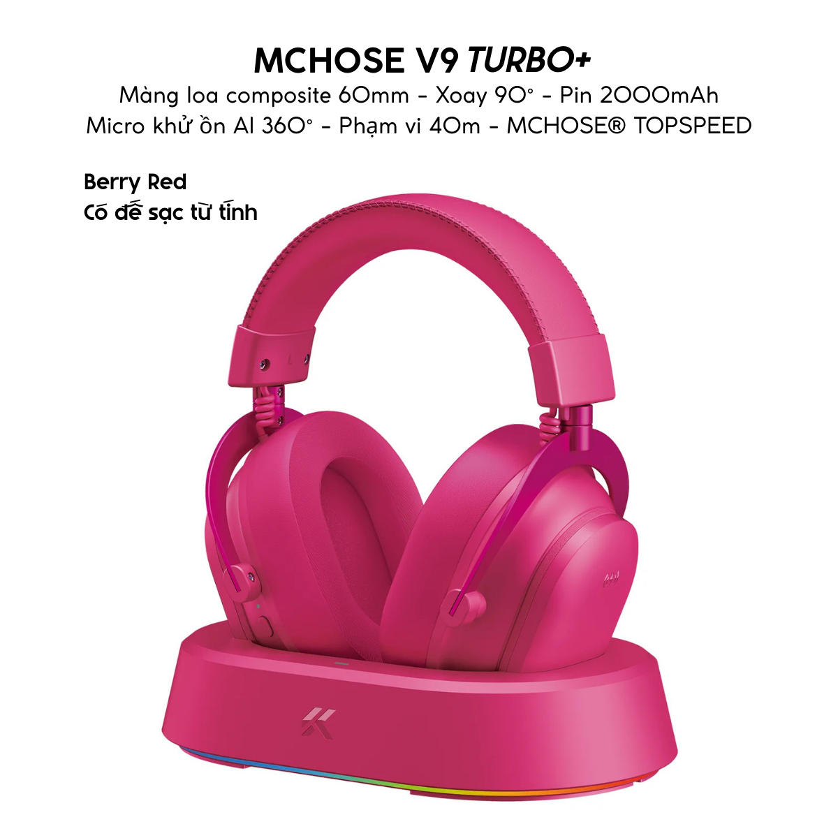 Tai Nghe Gaming Không Dây MCHOSE V9 Turbo – Đế Sạc Từ Tính,&nbsp; 7.1 Surround, Pin Trâu 250H, Mic AI Chống Ồn