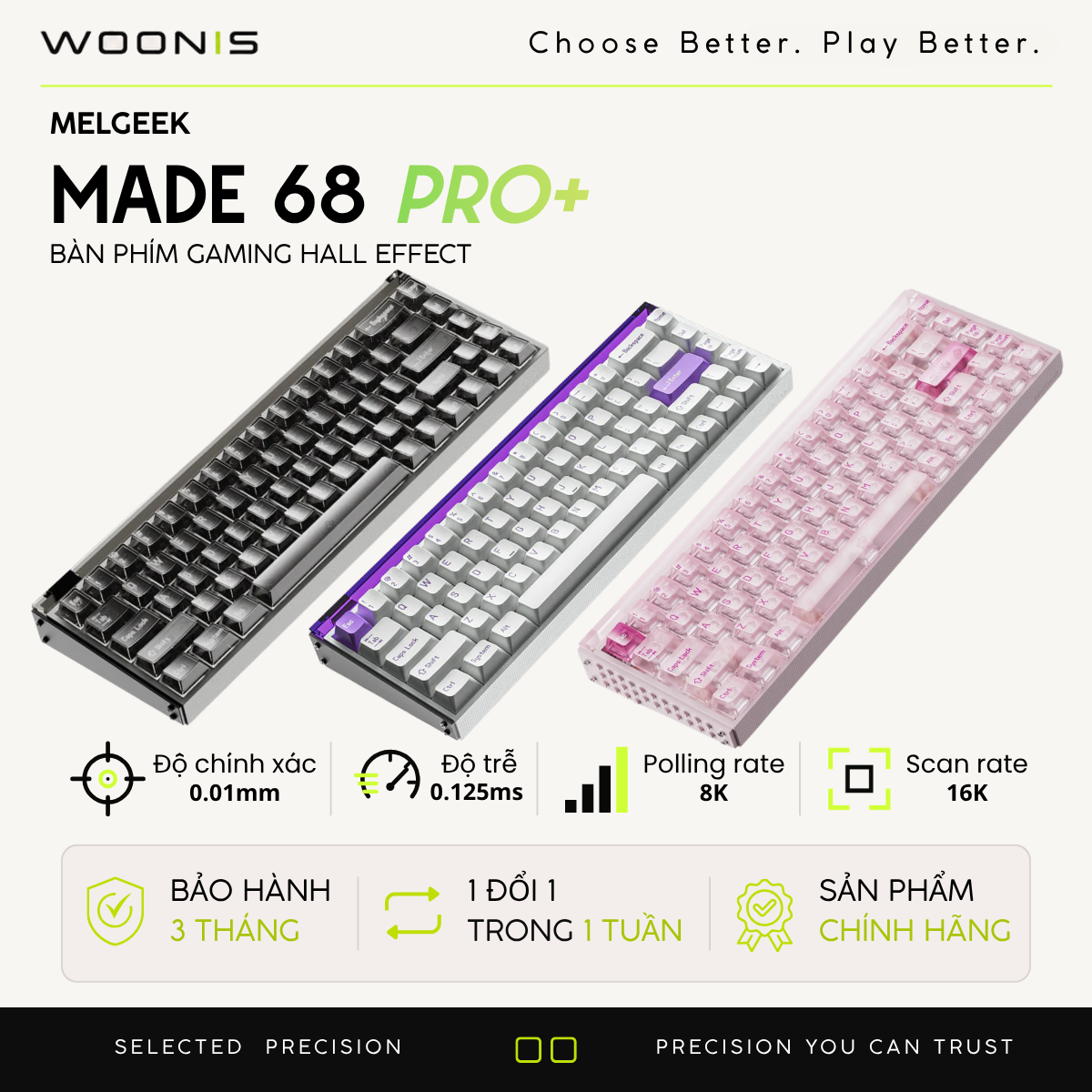 Bàn Phím Gaming HE MELGEEK MADE 68 PRO+ RT 0.01mm, Polling Rate 8K, Scan Rate 16K, Delay 0.125ms, Deadzone 0, RGB 16tr Màu