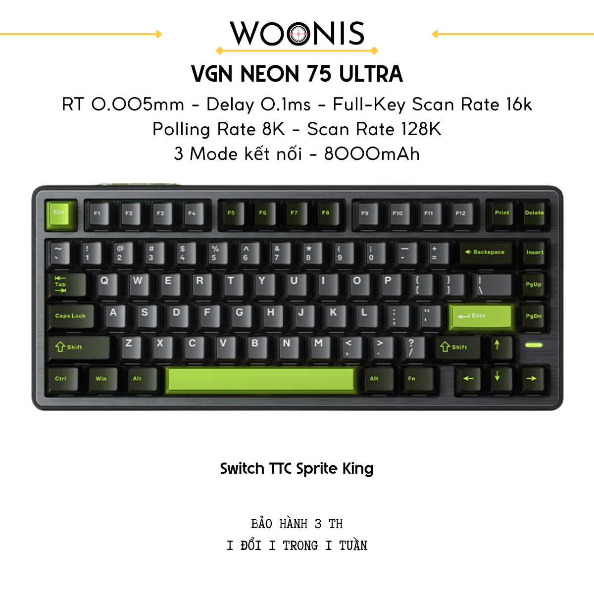 VGN Neon 75 | Bàn Phím Phím Từ Tính Chuyên Game Pin 8000mAh, 8K Hz, Độ Trễ 0.1ms, Scan Rate 256K, Accuracy 0.005mm, RGB 16.8 Triệu Màu