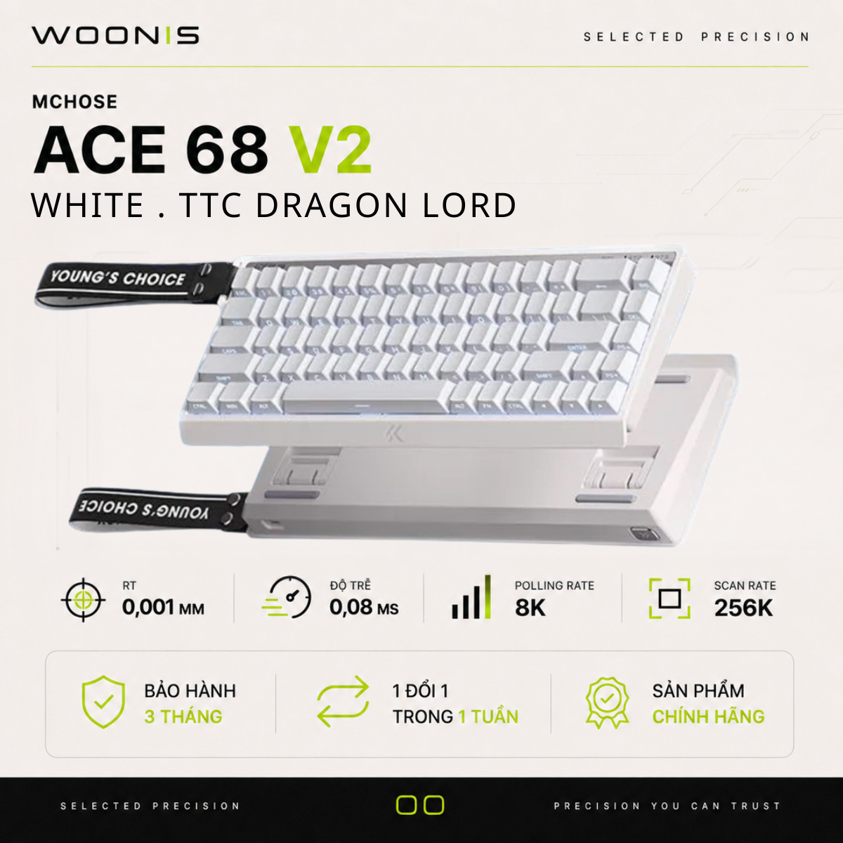 Bàn Phím Gaming HE Mchose Ace 68 V2 – Rapid Trigger 0.001mm, Delay 0.08ms, RT Smart, Polling Rate 8K - Scan Rate 256k, Chip Flagship