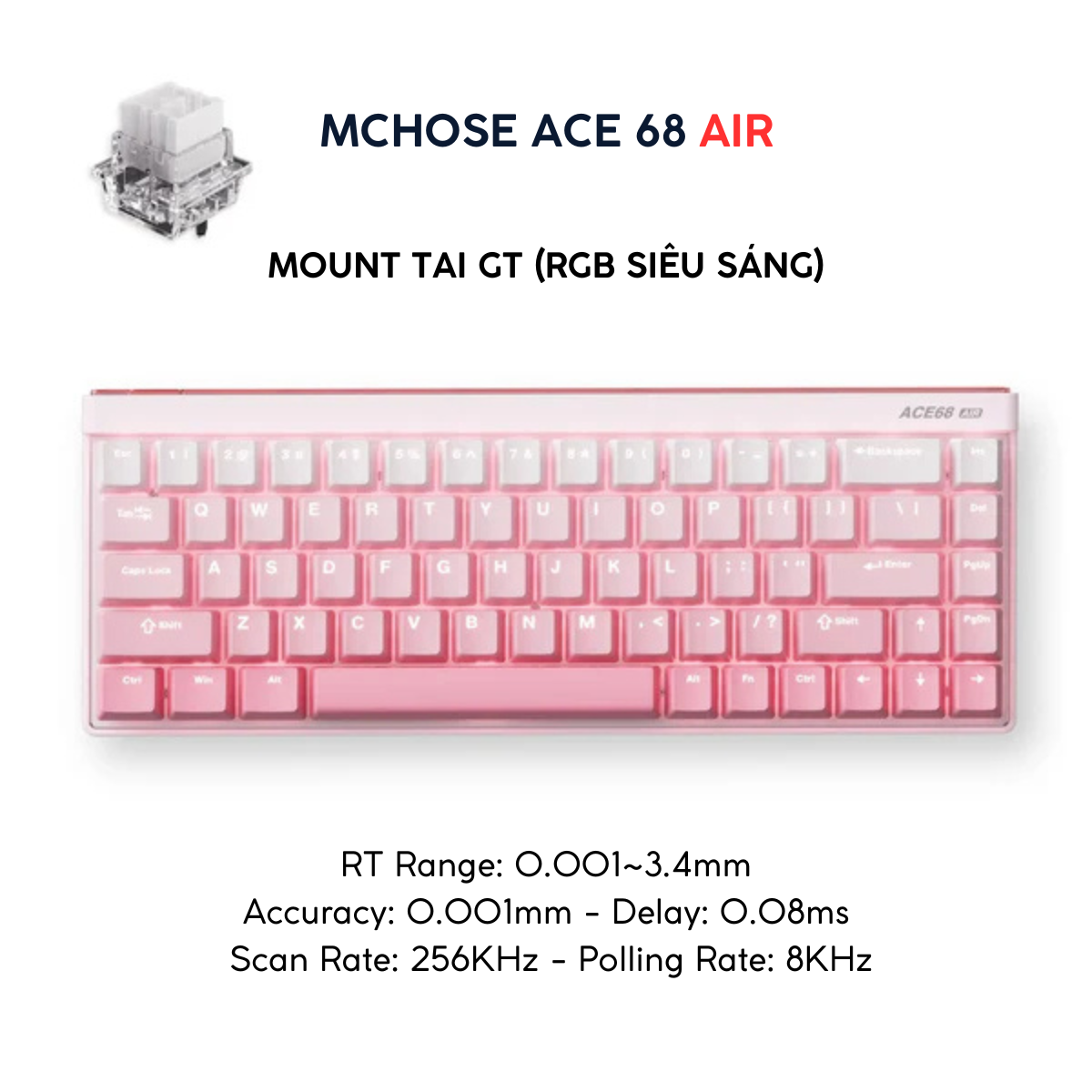 Mchose Ace 68 Air Pro | Bàn Phím Phím Từ Tính Chuyên Game 8K Hz, Độ Trễ 0.1ms, RGB 16.8 Triệu Màu