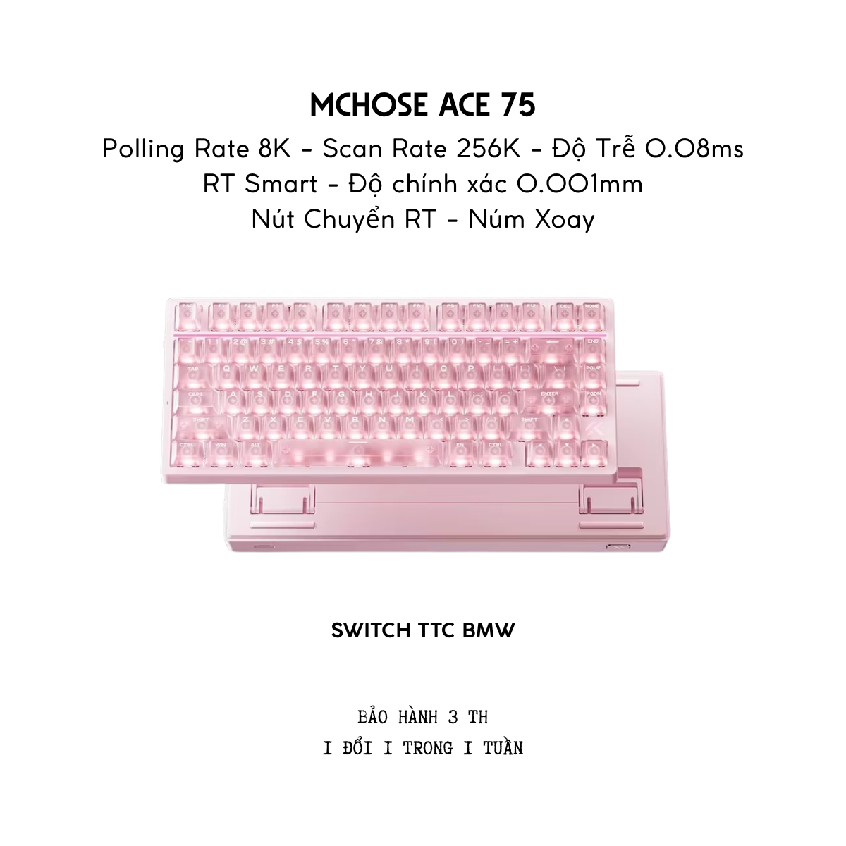 MCHOSE ACE 75 | Bàn Phím Gaming HE Chuyên Game 8K | Scan Rate 256K, Độ Trễ 0.08ms, Accuracy 0.001mm, RGB 16.8 Triệu Màu