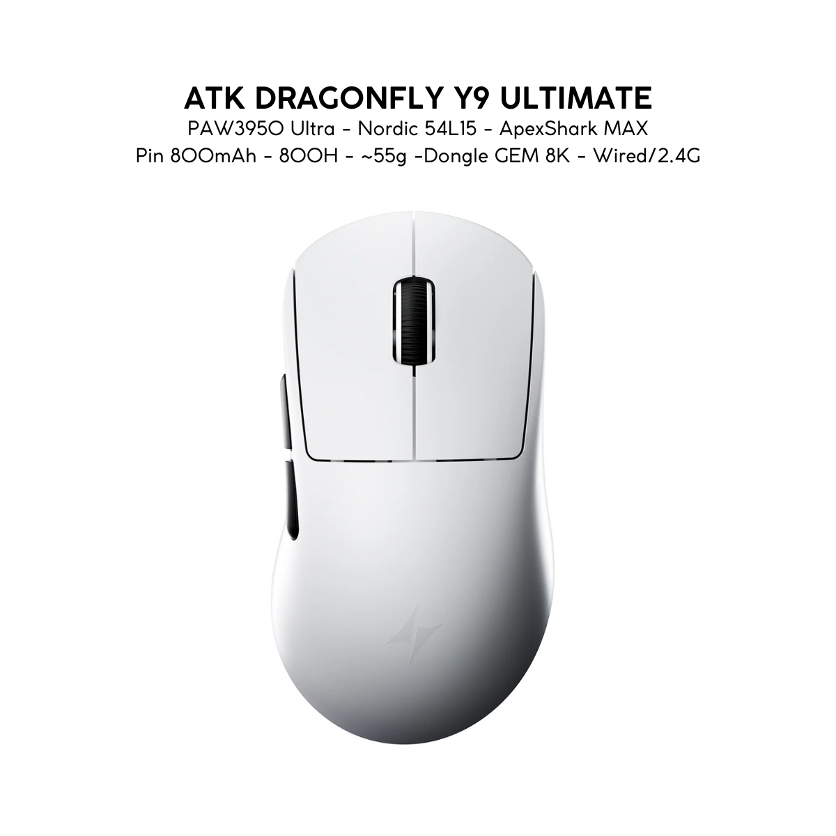 Chuột Gaming Không Dây ATK Dragonfly Y9 Series, PAW3950 Ultra, Nordic 54L15, ApexShark MAX, Pin 800mAh , 800H, ~55g, Dongle GEM 8K