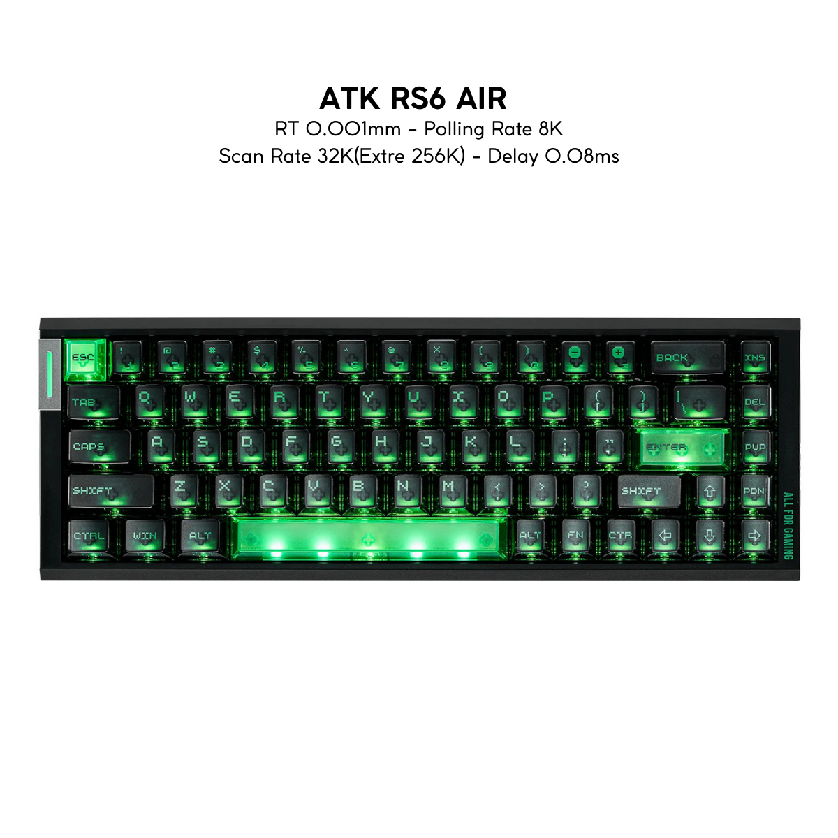 BÀN PHÍM GAMING HE ATK RS6 AIR, Polling Rate 8K, Độ Chính Xác 0.001mm, Scan Rate 256K, Độ Trễ 0.08ms, RGB 16.8 triệu màu