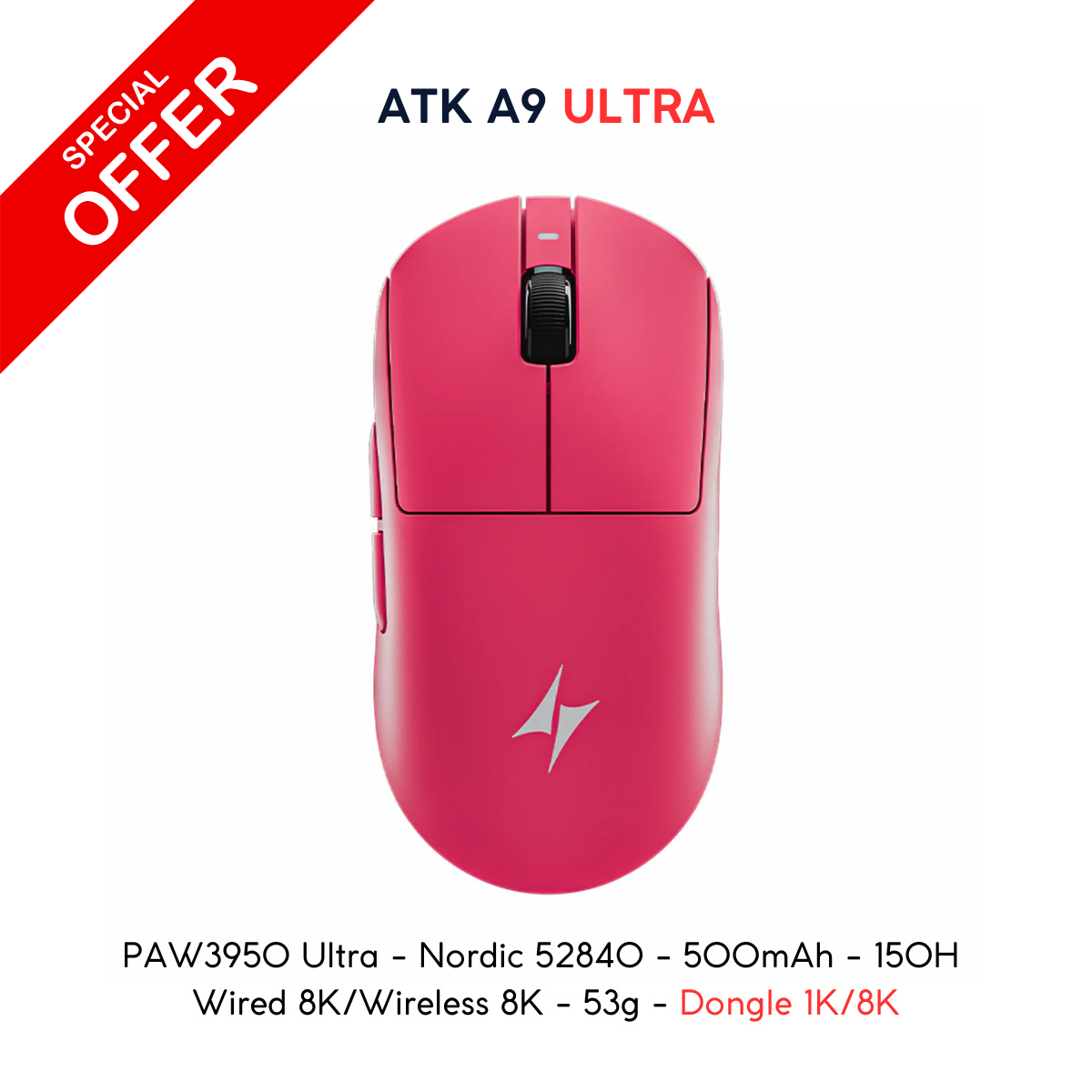 VGN ATK A9 - Chuột Không Dây Nhẹ 53g, Cảm Biến PAW3950 Ultra, Polling Rate 8000Hz - Hiệu Suất Đỉnh Cao Cho Game Thủ