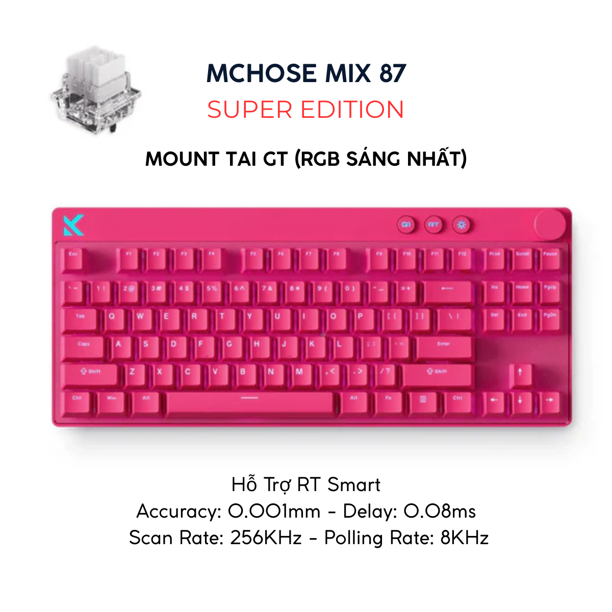 Mchose Mix 87 | Bàn Phím Phím Từ Tính Chuyên Game 8K Hz, Độ Trễ 0.08ms, Scan Rate 256K, Accuracy 0.001mm, RGB 16.8 Triệu Màu