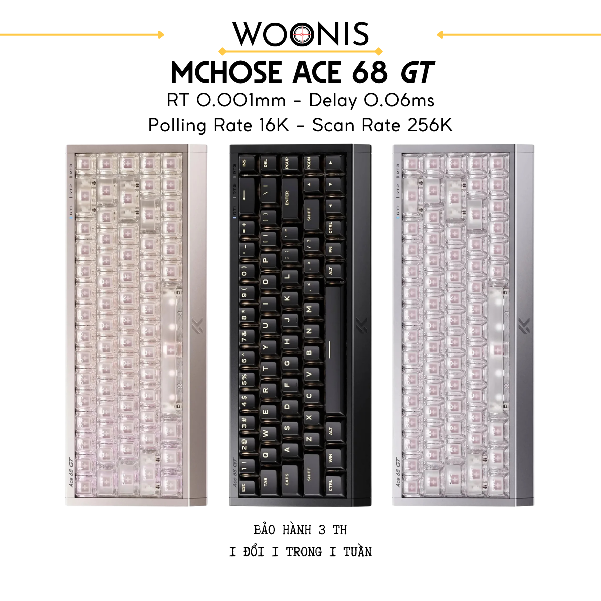 Bàn Phím Gaming HE Mchose Ace 68 GT, Polling Rate 16K, Độ Chính Xác 0.001mm, Scan Rate 256K, Độ Trễ 0.06ms, RGB 16.8 triệu màu, Hỗ Trợ Music Rhythm 2.0