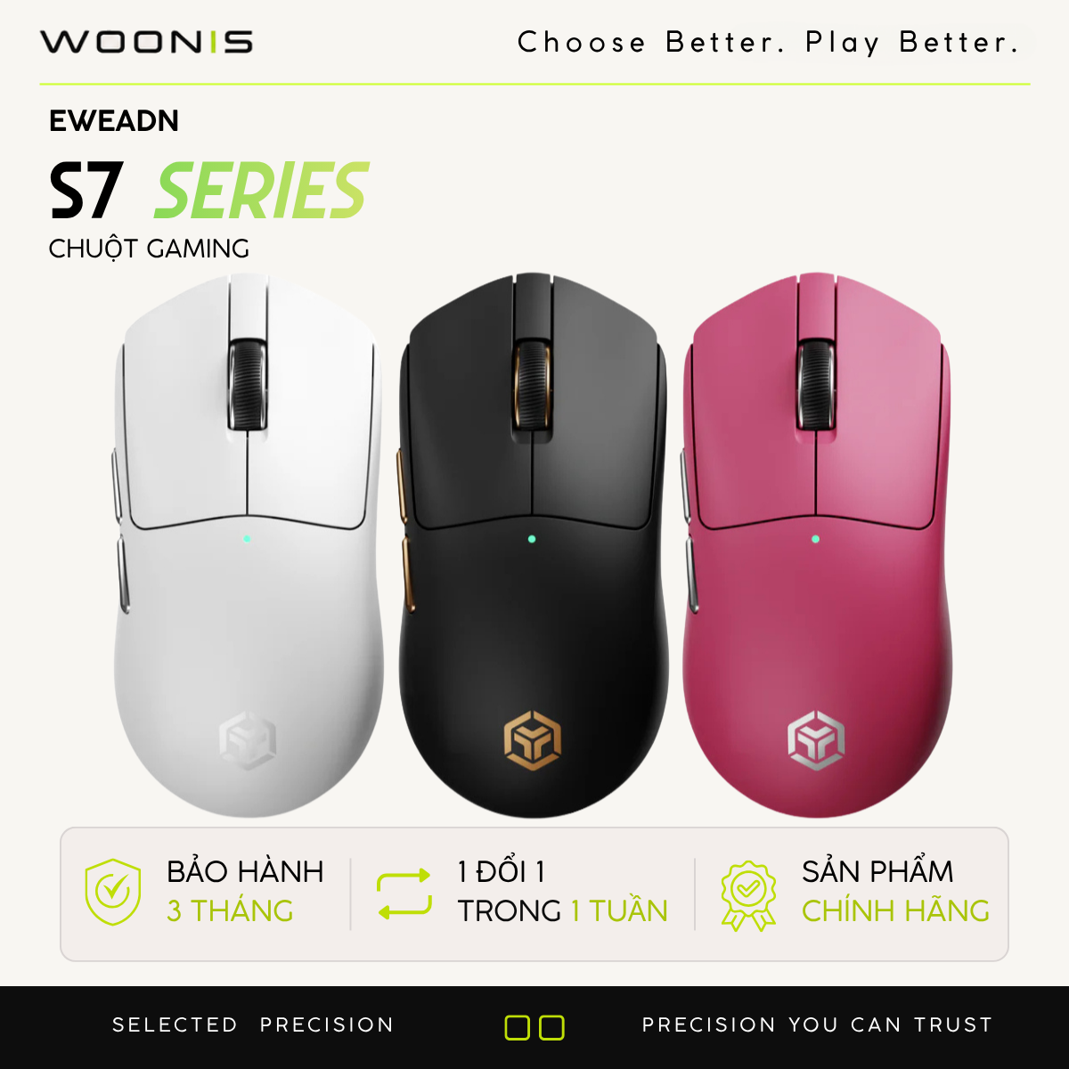 Chuột Gaming Không Dây Eweadn S7 Series, PAW 3950, PAR2862, Polling rate 8K, Pin 800mAh, Lớp phủ Nano Ice Skin