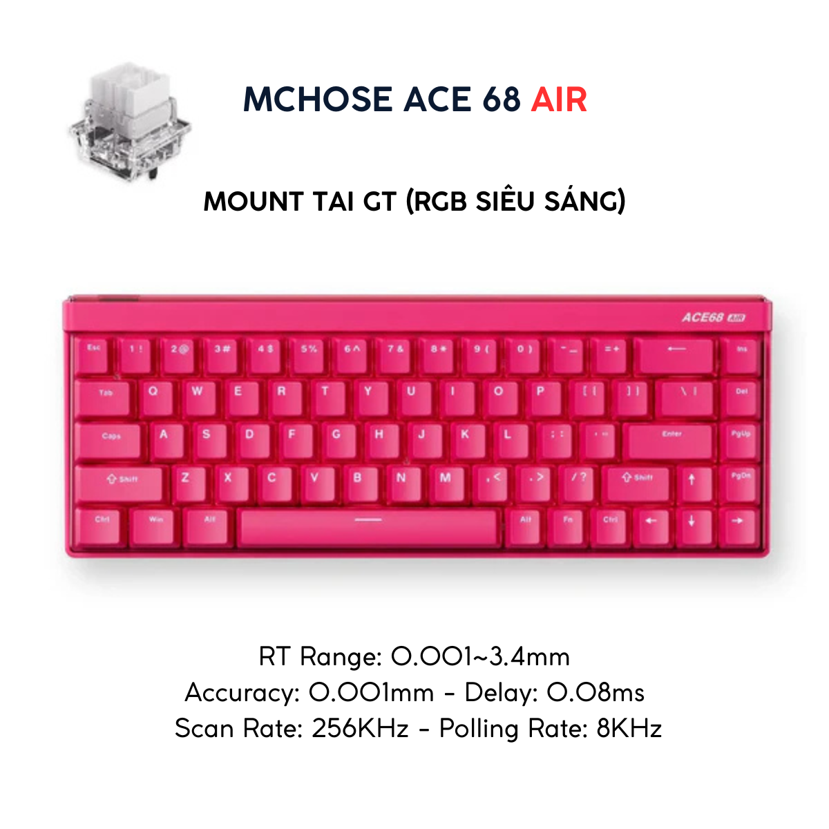 Mchose Ace 68 Air Pro | Bàn Phím Phím Từ Tính Chuyên Game 8K Hz, Độ Trễ 0.1ms, RGB 16.8 Triệu Màu