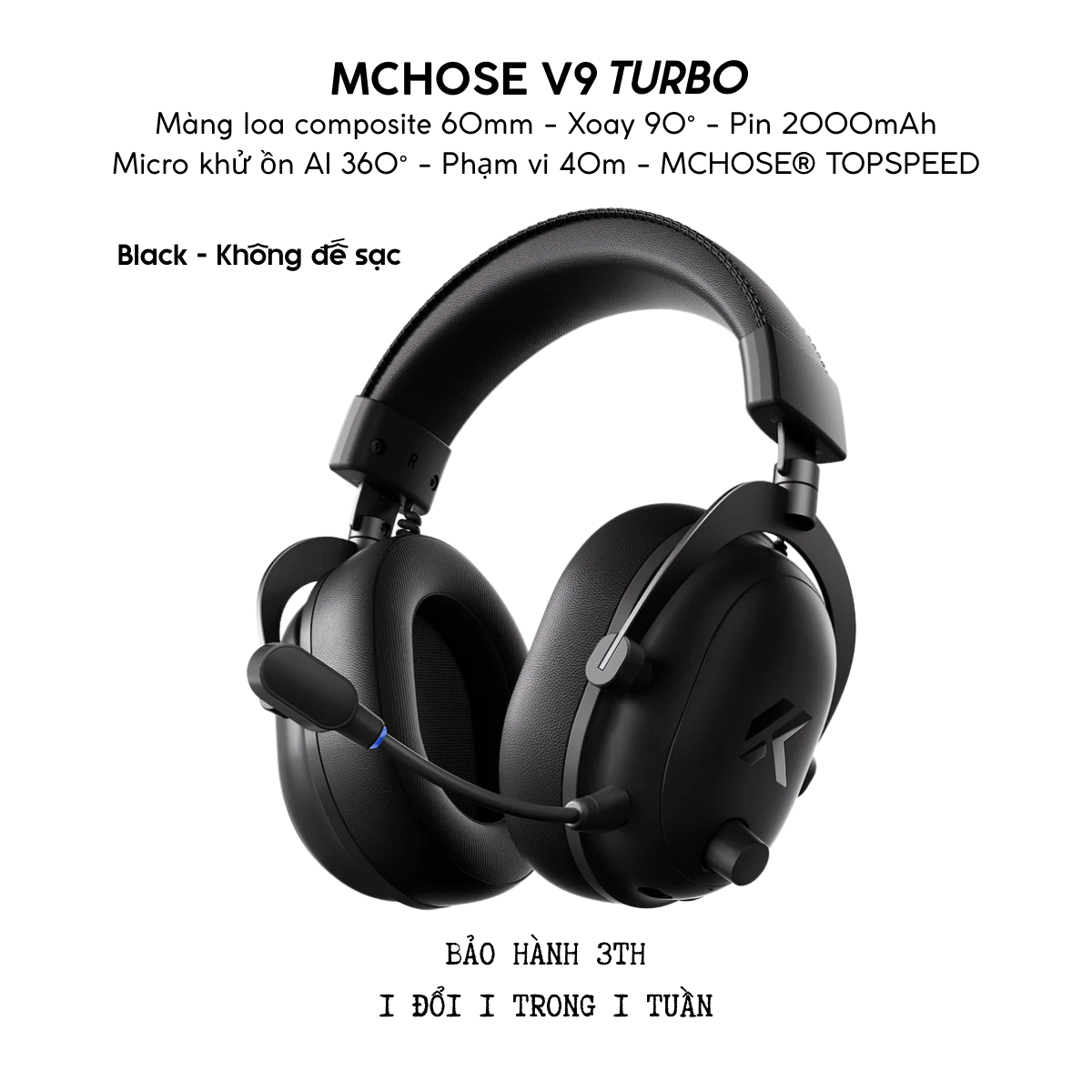 Tai Nghe Gaming Không Dây MCHOSE V9 Turbo – Đế Sạc Từ Tính,&nbsp; 7.1 Surround, Pin Trâu 250H, Mic AI Chống Ồn