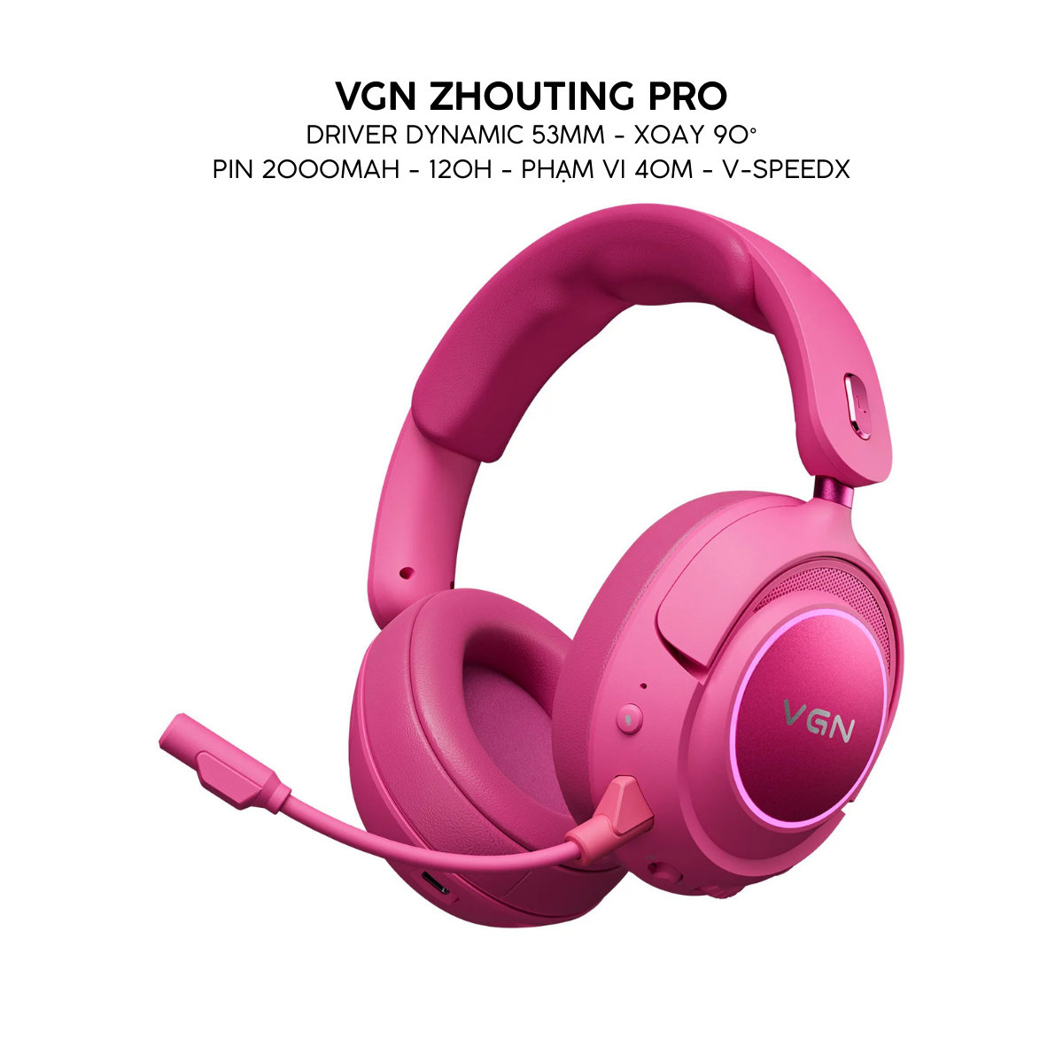 Tai Nghe Gaming Không Dây Đế Sạc VGN ZHOUTING PRO/PROMAX Driver dynamic 53mm, Xoay 90°, PIN 2000MAH, 120H Phạm vi 40m, V-SpeedX