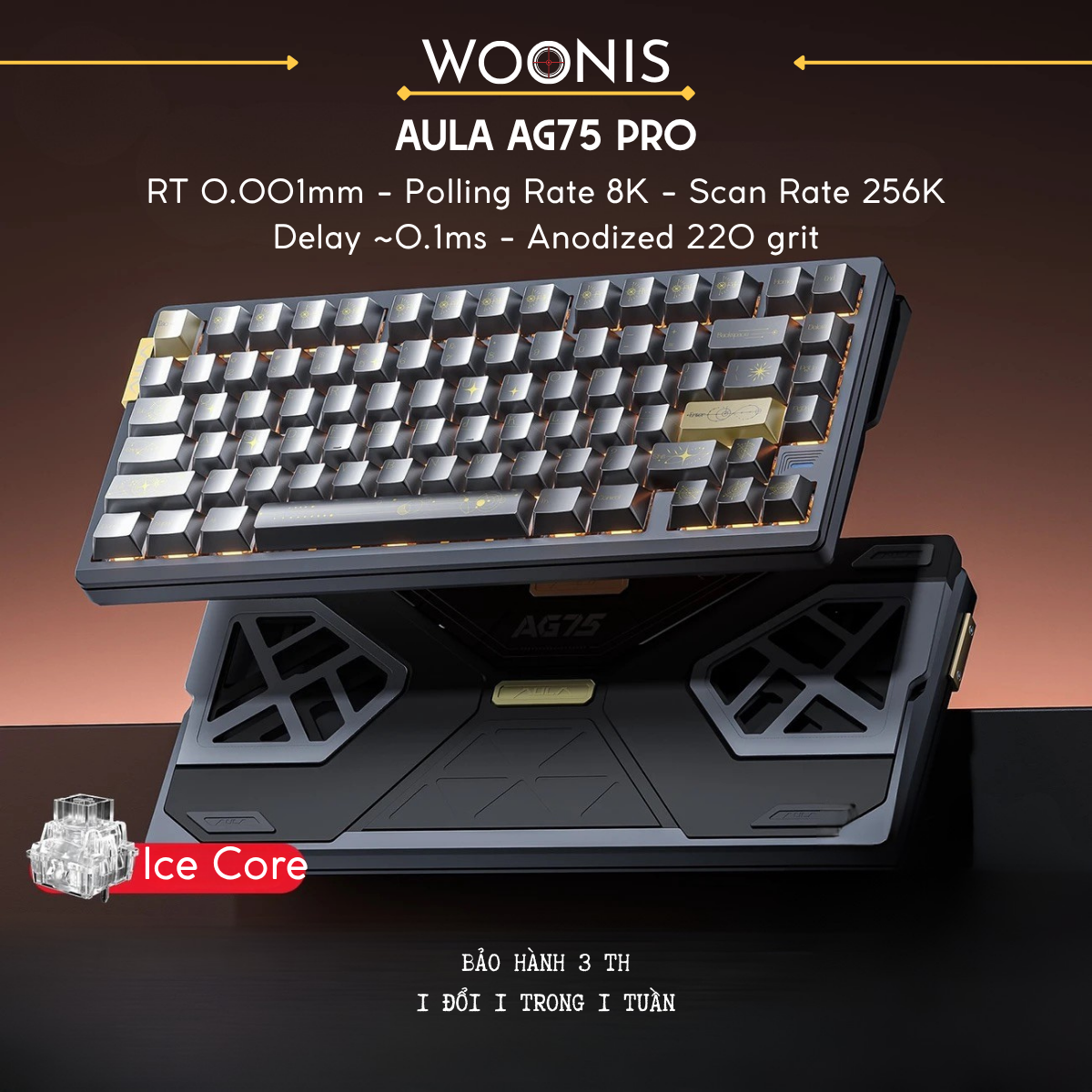 AULA AG75 | Bàn Phím Phím Từ Tính Chuyên Game Kết nối trực tiếp ADC, 8K Hz, Độ Trễ 0.08ms, Ultra-high Scan Rate 2304K, Accuracy 0.001mm, RGB đôi siêu