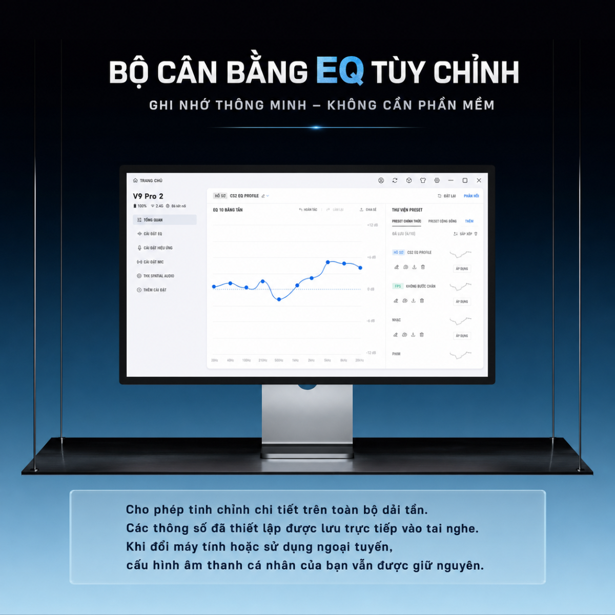 Tai Nghe Gaming Không Dây MCHOSE V9 Pro 2 – THX Spatial Audio, Driver 53mm, Pin 300 Giờ