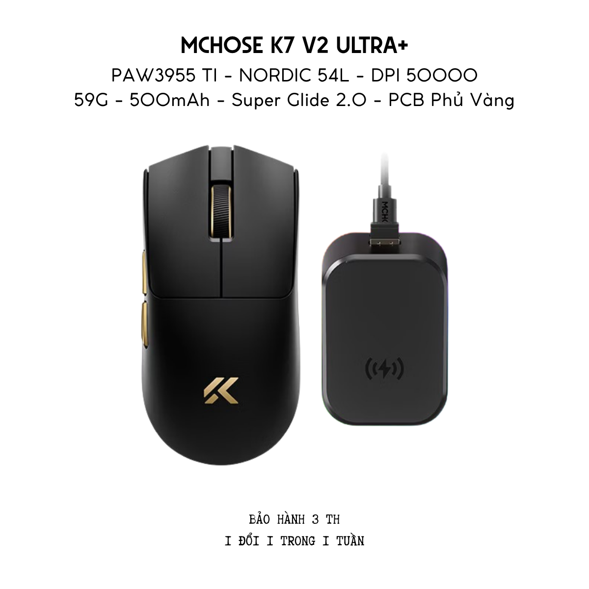 Chuột Gaming Không Dây MCHOSE K7 V2 Ultra+ PAW3955 TI 8K | Siêu Nhẹ 59g | Dock Sạc RGB RGB