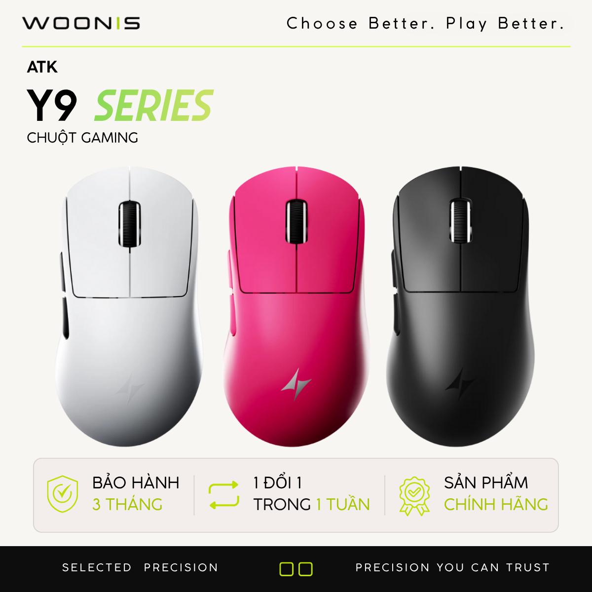 Chuột Gaming Không Dây ATK Dragonfly Y9 Series, PAW3950 Ultra, Nordic 54L15, ApexShark MAX, Pin 800mAh , 800H, ~55g, Dongle GEM 8K