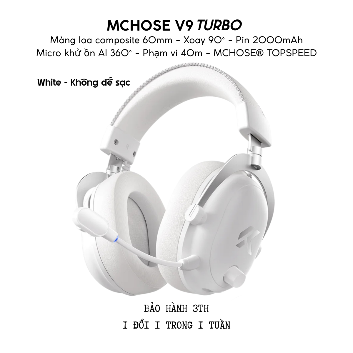 Tai Nghe Gaming Không Dây MCHOSE V9 Turbo – Đế Sạc Từ Tính,&nbsp; 7.1 Surround, Pin Trâu 250H, Mic AI Chống Ồn