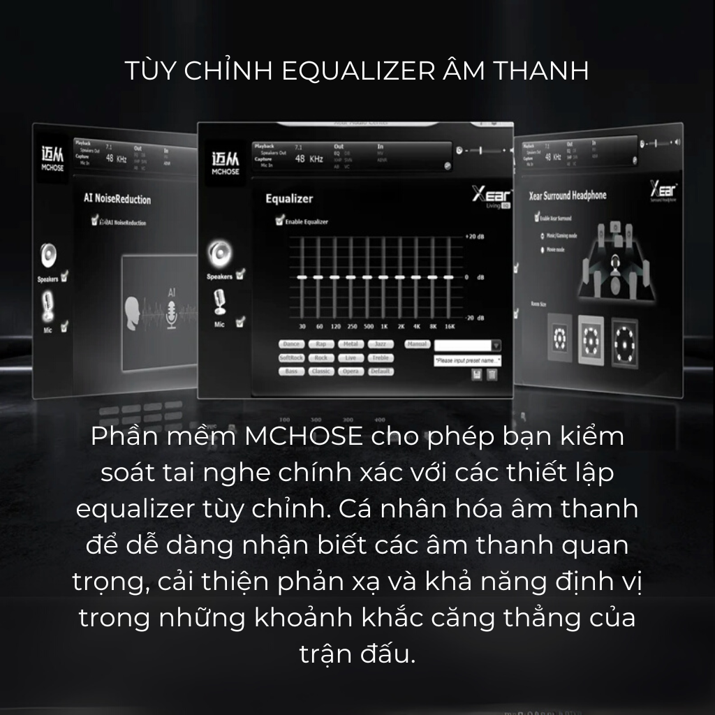 Tai Nghe Gaming Không Dây MCHOSE V9 Pro – 7.1 Surround, Pin Trâu 250H, Mic AI Chống Ồn