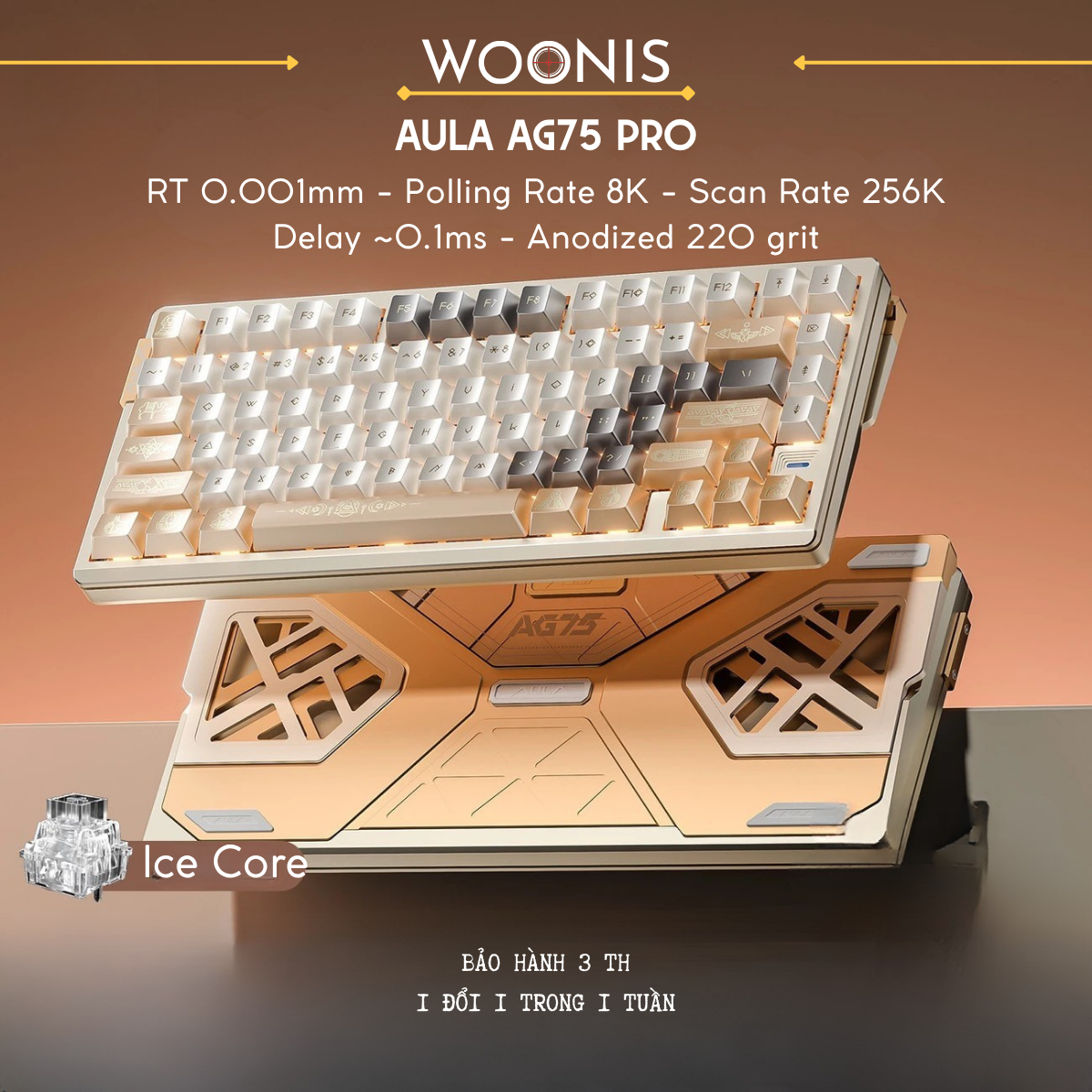 AULA AG75 | Bàn Phím Phím Từ Tính Chuyên Game Kết nối trực tiếp ADC, 8K Hz, Độ Trễ 0.08ms, Ultra-high Scan Rate 2304K, Accuracy 0.001mm, RGB đôi siêu