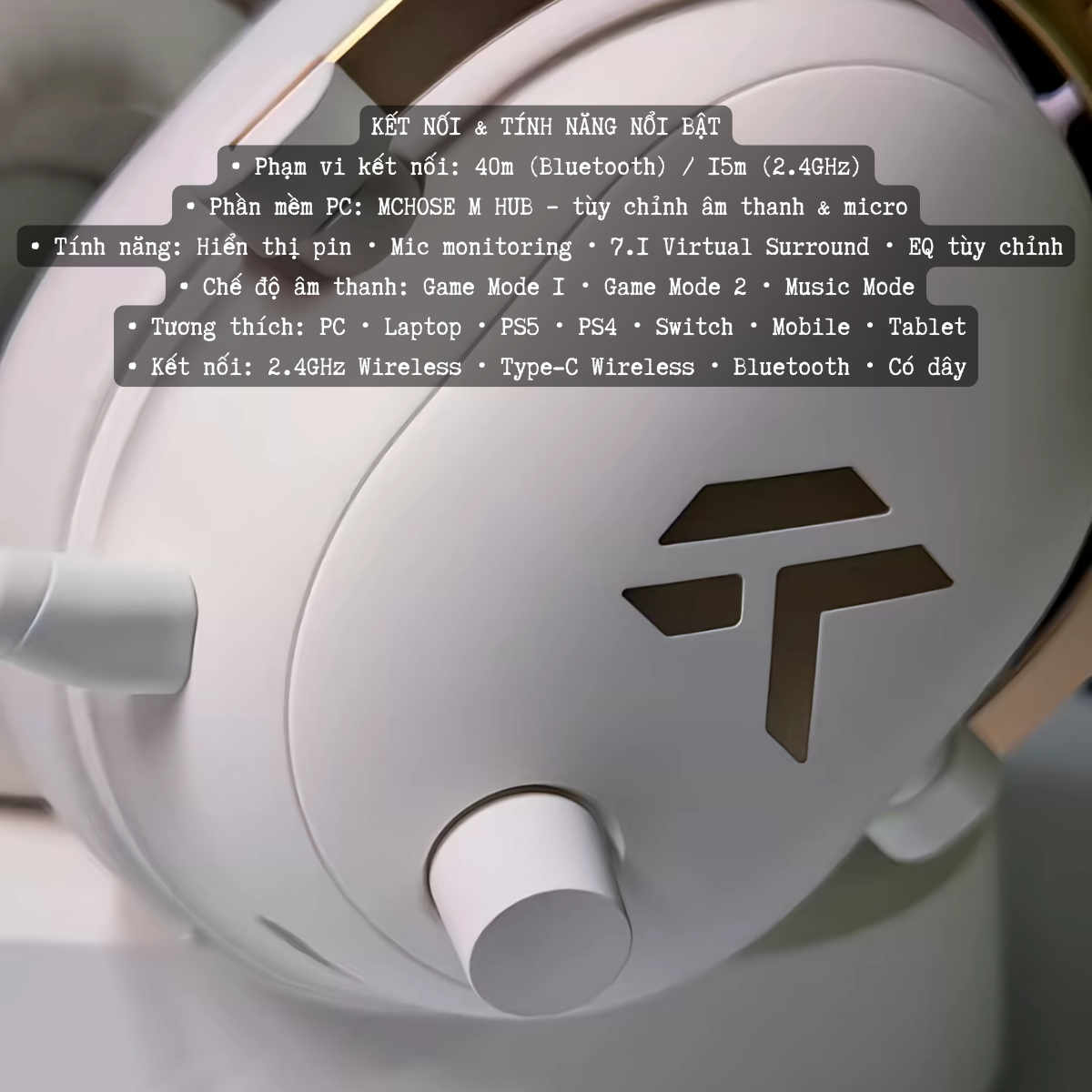 Tai Nghe Gaming Không Dây MCHOSE V9 Turbo – Đế Sạc Từ Tính,&nbsp; 7.1 Surround, Pin Trâu 250H, Mic AI Chống Ồn