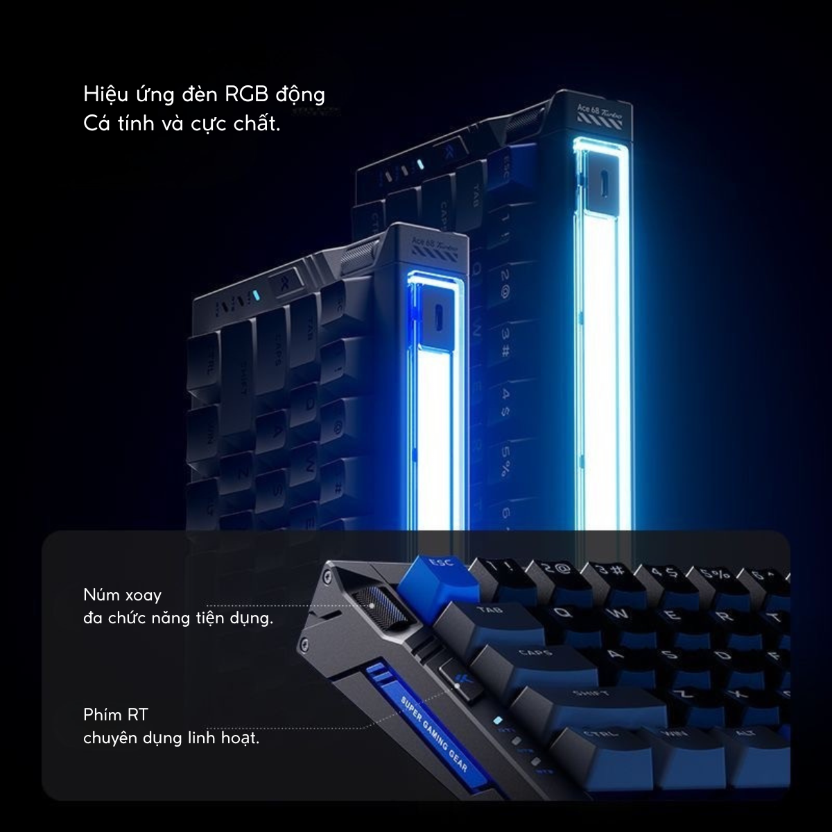BÀN PHÍM GAMING HE MCHOSE ACE 68 TURBO, Polling Rate 16K, Độ Chính Xác 0.001mm, Scan Rate 256K, Độ Trễ 0.06ms, RGB 16.8 triệu màu, Hỗ Trợ Music Rhythm 2.0