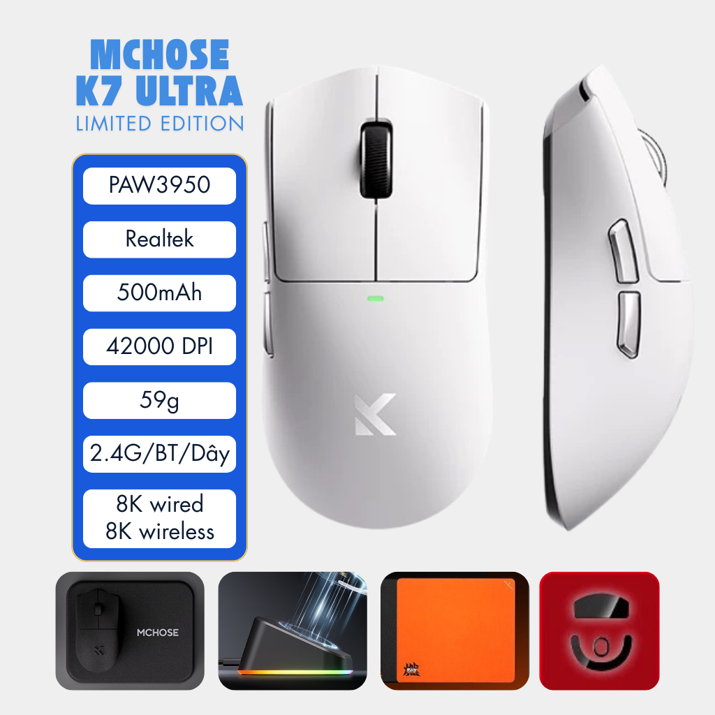 Chuột Gaming Không Dây MCHOSE K7 ULTRA LIMITED EDITION