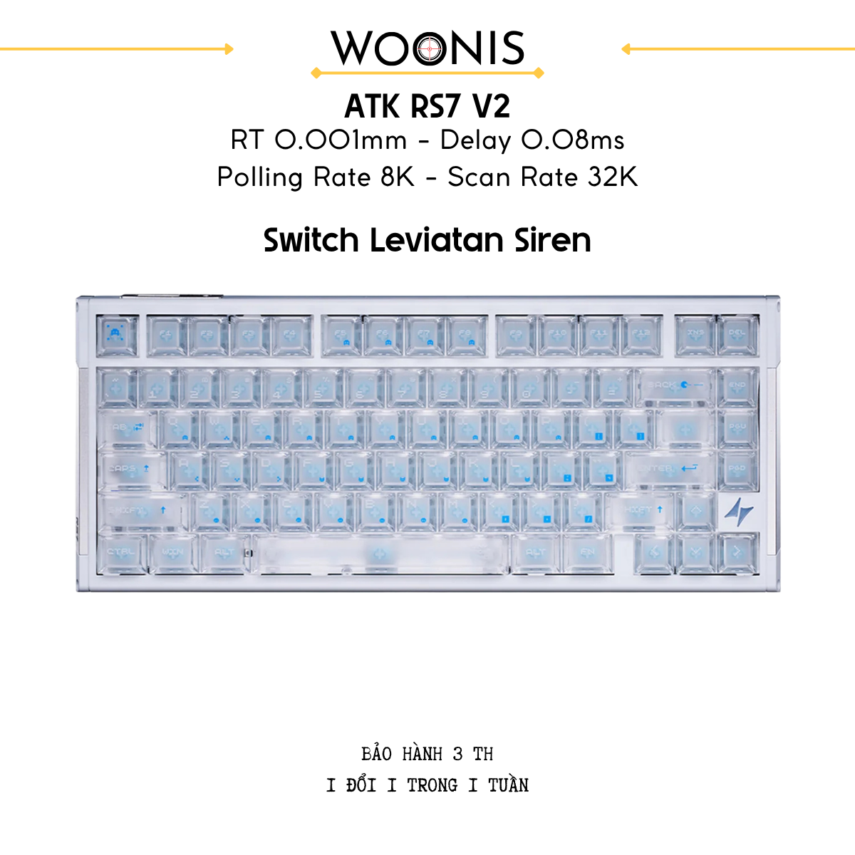 Bàn Phím Gaming HE Atk Rs7 V2 Ultra, Polling Rate 8K, Độ Chính Xác 0.001mm, Scan Rate 256K, Độ Trễ 0.08ms, RGB 16.8 triệu màu