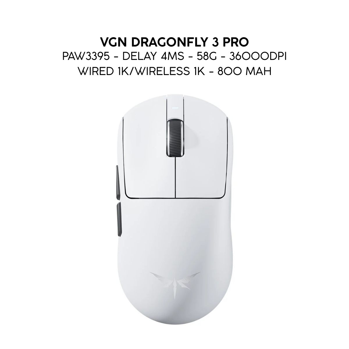 Chuột Gaming Không Dây VGN Dragonfly 3 Series, PAW3395 Extreme, Nordic 54L15, Delay 0.175ms, 56g, Lớp Phủ Ice-Feel Coating, Pin 500mAh