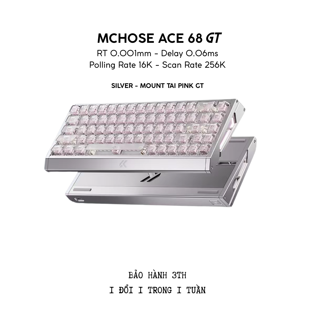 BÀN PHÍM GAMING HE MCHOSE ACE 68 GT, Polling Rate 16K, Độ Chính Xác 0.001mm, Scan Rate 256K, Độ Trễ 0.06ms, RGB 16.8 triệu màu, Hỗ Trợ Music Rhythm 2.0