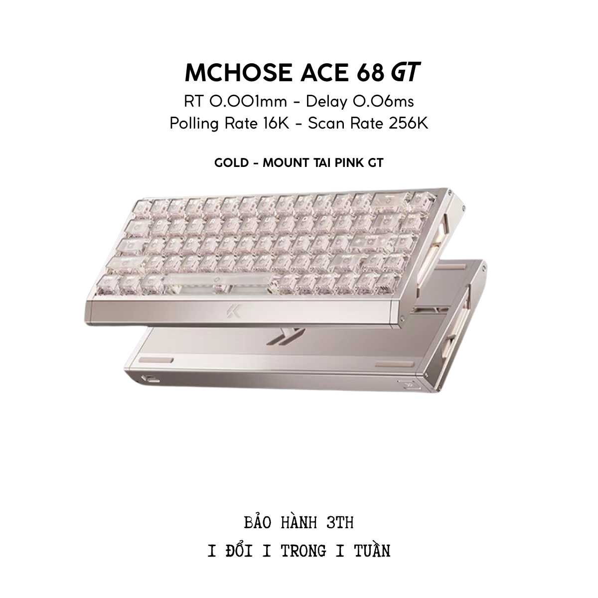 BÀN PHÍM GAMING HE MCHOSE ACE 68 GT, Polling Rate 16K, Độ Chính Xác 0.001mm, Scan Rate 256K, Độ Trễ 0.06ms, RGB 16.8 triệu màu, Hỗ Trợ Music Rhythm 2.0