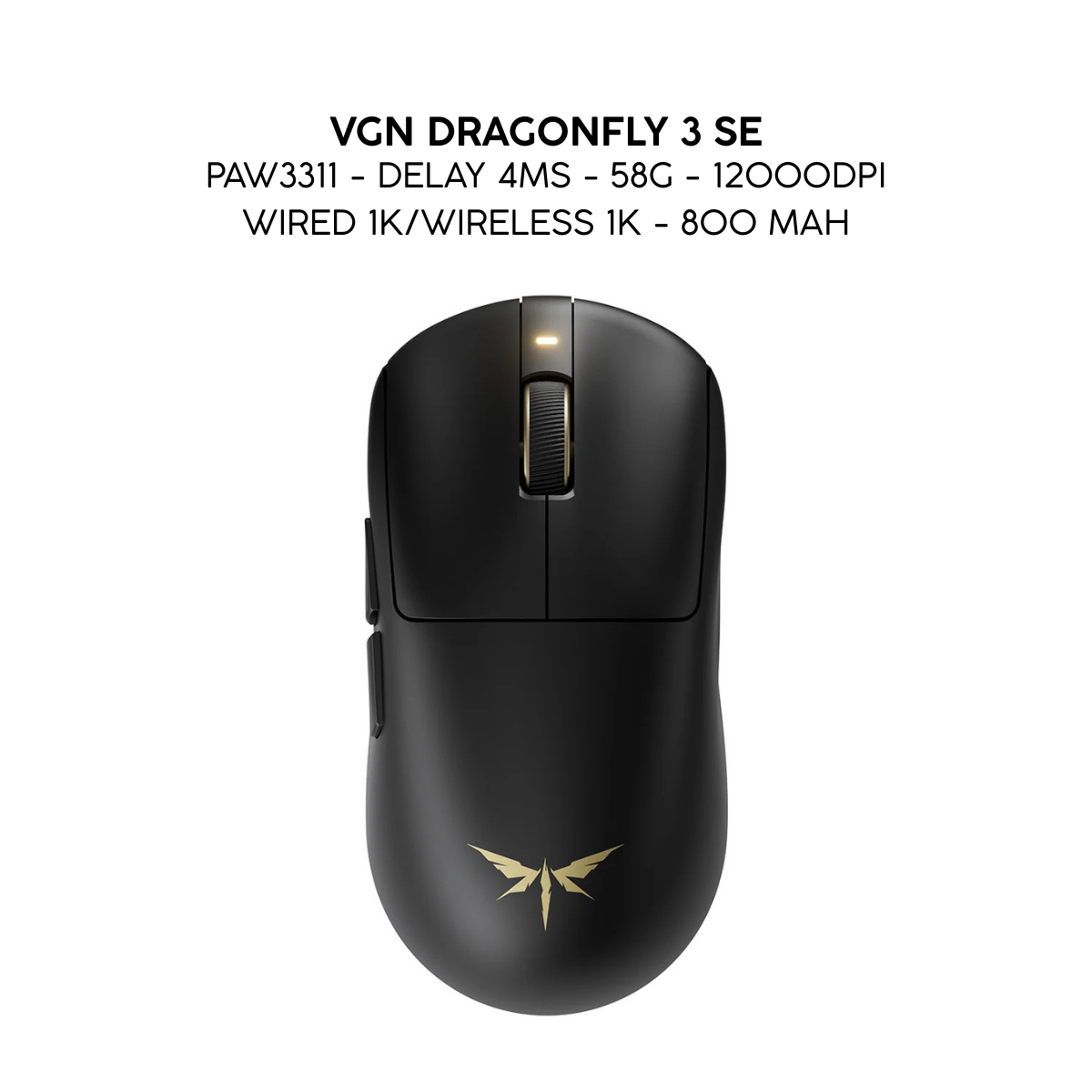 Chuột Gaming Không Dây VGN Dragonfly 3 Series, PAW3395 Extreme, Nordic 54L15, Delay 0.175ms, 56g, Lớp Phủ Ice-Feel Coating, Pin 500mAh
