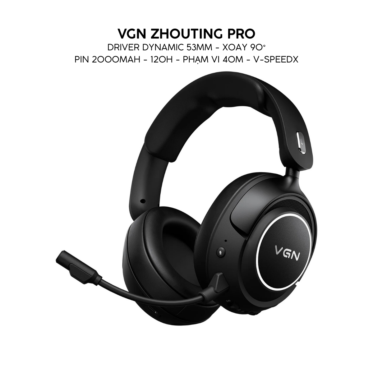 Tai Nghe Gaming Không Dây Đế Sạc VGN ZHOUTING PRO/PROMAX Driver dynamic 53mm, Xoay 90°, PIN 2000MAH, 120H Phạm vi 40m, V-SpeedX