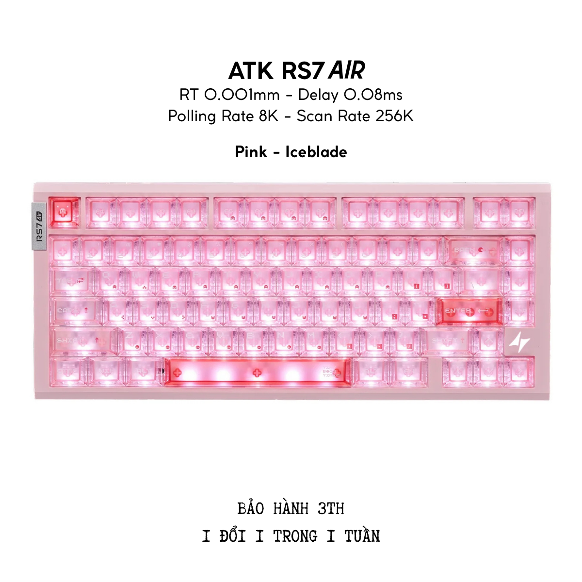 BÀN PHÍM GAMING HE ATK RS7 AIR, Polling Rate 8K, Độ Chính Xác 0.001mm, Scan Rate 256K, Độ Trễ 0.08ms, RGB 16.8 triệu màu