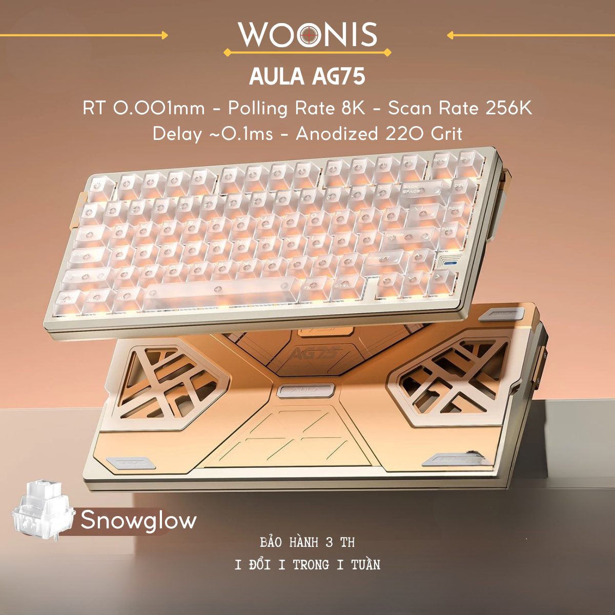 AULA AG75 | Bàn Phím Phím Từ Tính Chuyên Game Kết nối trực tiếp ADC, 8K Hz, Độ Trễ 0.08ms, Ultra-high Scan Rate 2304K, Accuracy 0.001mm, RGB đôi siêu