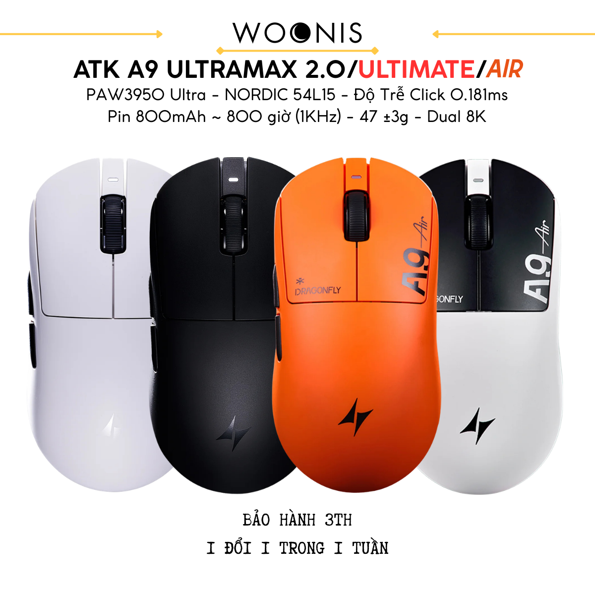 Chuột Gaming ATK A9 Ultramax - Ultimate – Chuột Không Dây Nhẹ 53g, Cảm Biến PAW3950 Ultra, Polling Rate 8000Hz - Hiệu Suất Đỉnh Cao Cho Game Thủ