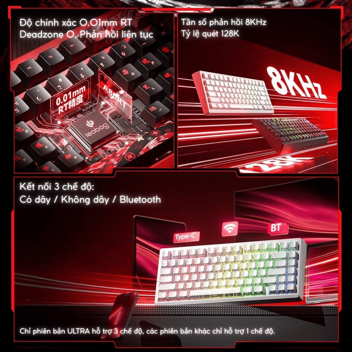 Bàn Phím Gaming HE Leobog A80RT, Pin 8000mAh, RT 0.01mm, Polling Rate 8K, Scan Rate 32K, RGB 16triệu màu
